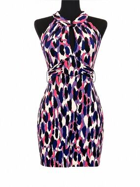 GUESS Y2K Abstract Halter Mini Dress Small Open Back Keyhole